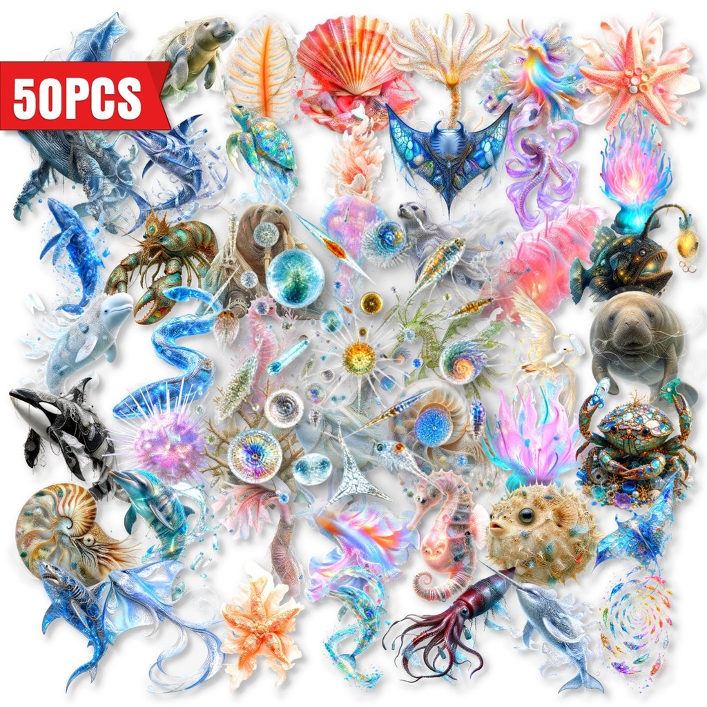 Marine Aquarium Decorations - 50Pcs Stiker Kehidupan Laut Kristal PET