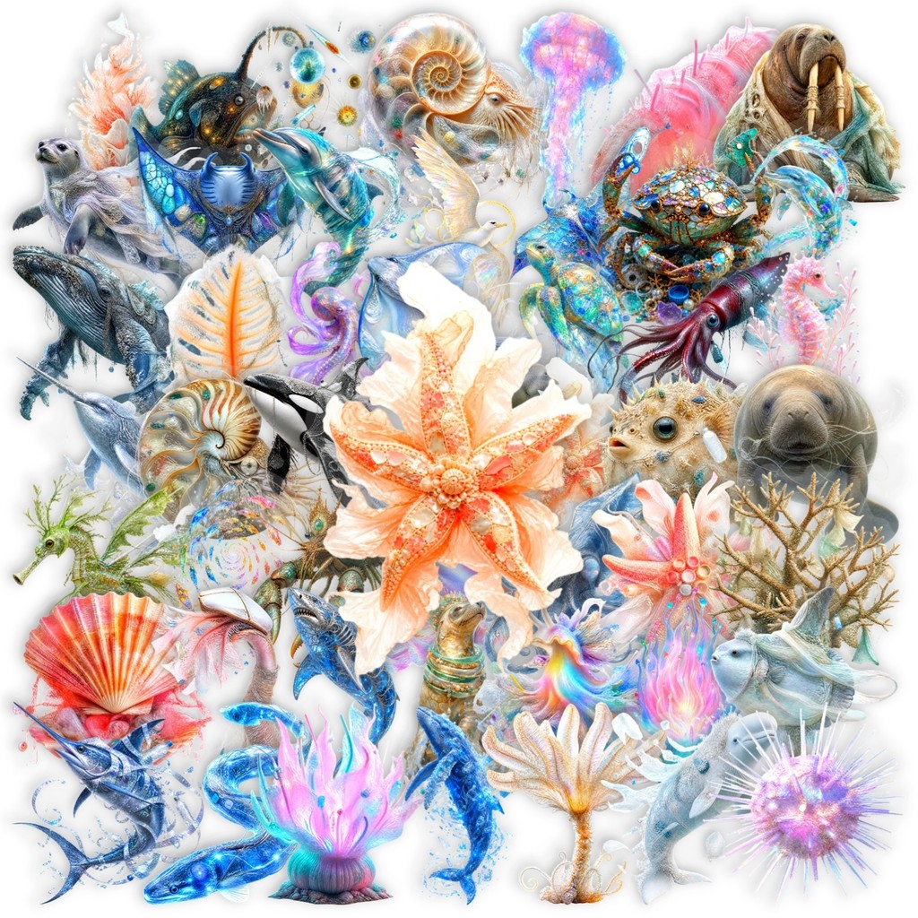 50Pcs Stiker Kehidupan Laut Kr - Marine Aquarium Decorations ulasan dan harga
