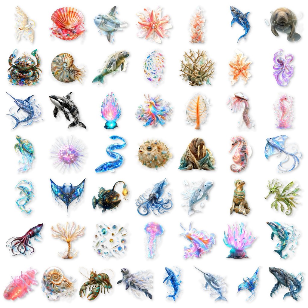 50Pcs Stiker Kehidupan Laut Kr - Marine Aquarium Decorations ulasan dan harga